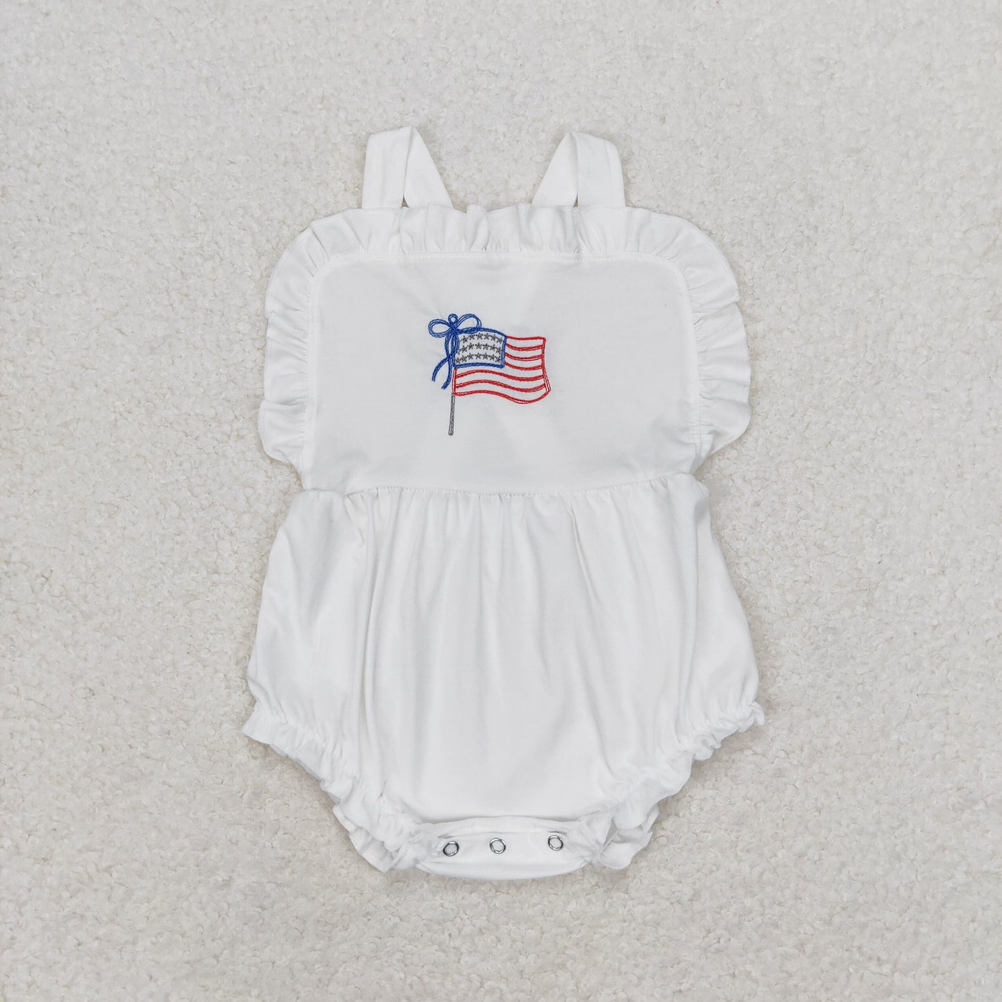 SR1548 embroidery July 4th flag white sleeveless girls romper