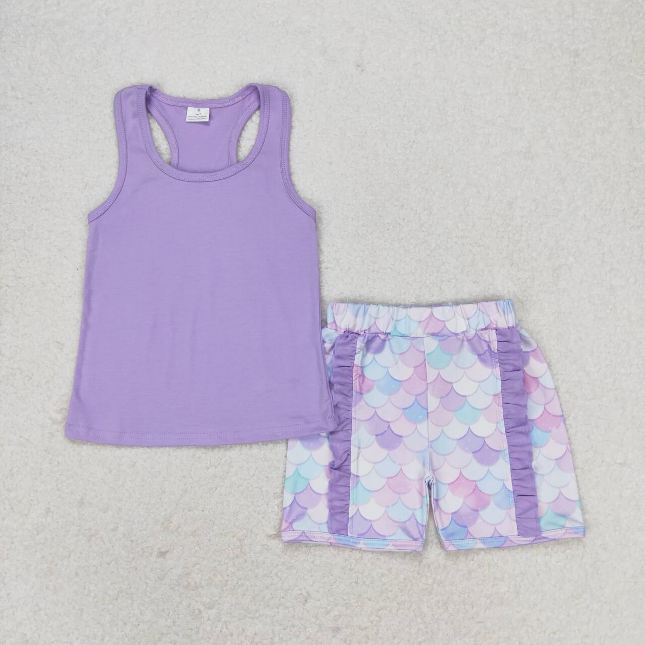 GSSO1060 purple sleeveless purple flowers shorts girls set