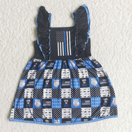 A5-12 National flag blue flutter sleeve girls dress