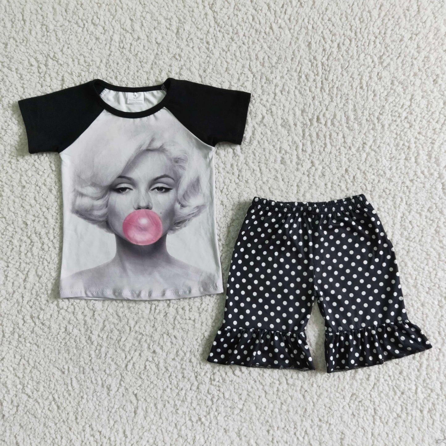 A5-3 star short sleeve black dot shorts girls set