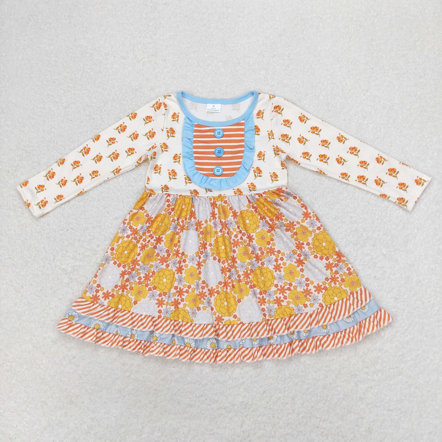 GLD0531 orange flowers long sleeve girls dress