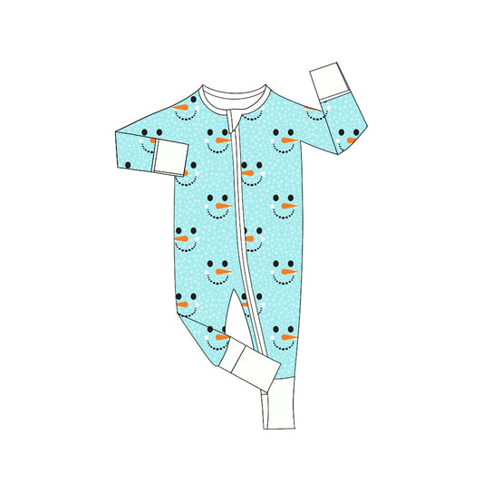 preorder LR1129 Christmas snowman blue zipper long sleeve boys romper