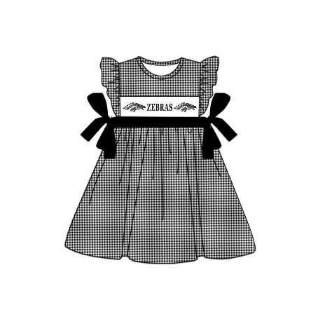 custom style ZEBRAS black checkered flutter sleeve girls bows dress