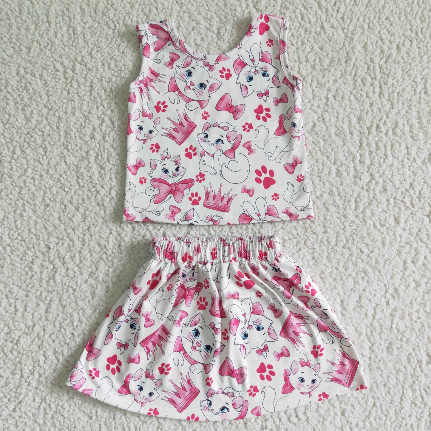 GSD0041 Cartoon Cat Print Skirts Dress Set