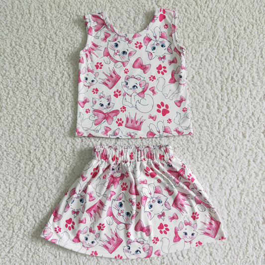 GSD0041 Cartoon Cat Print Skirts Dress Set