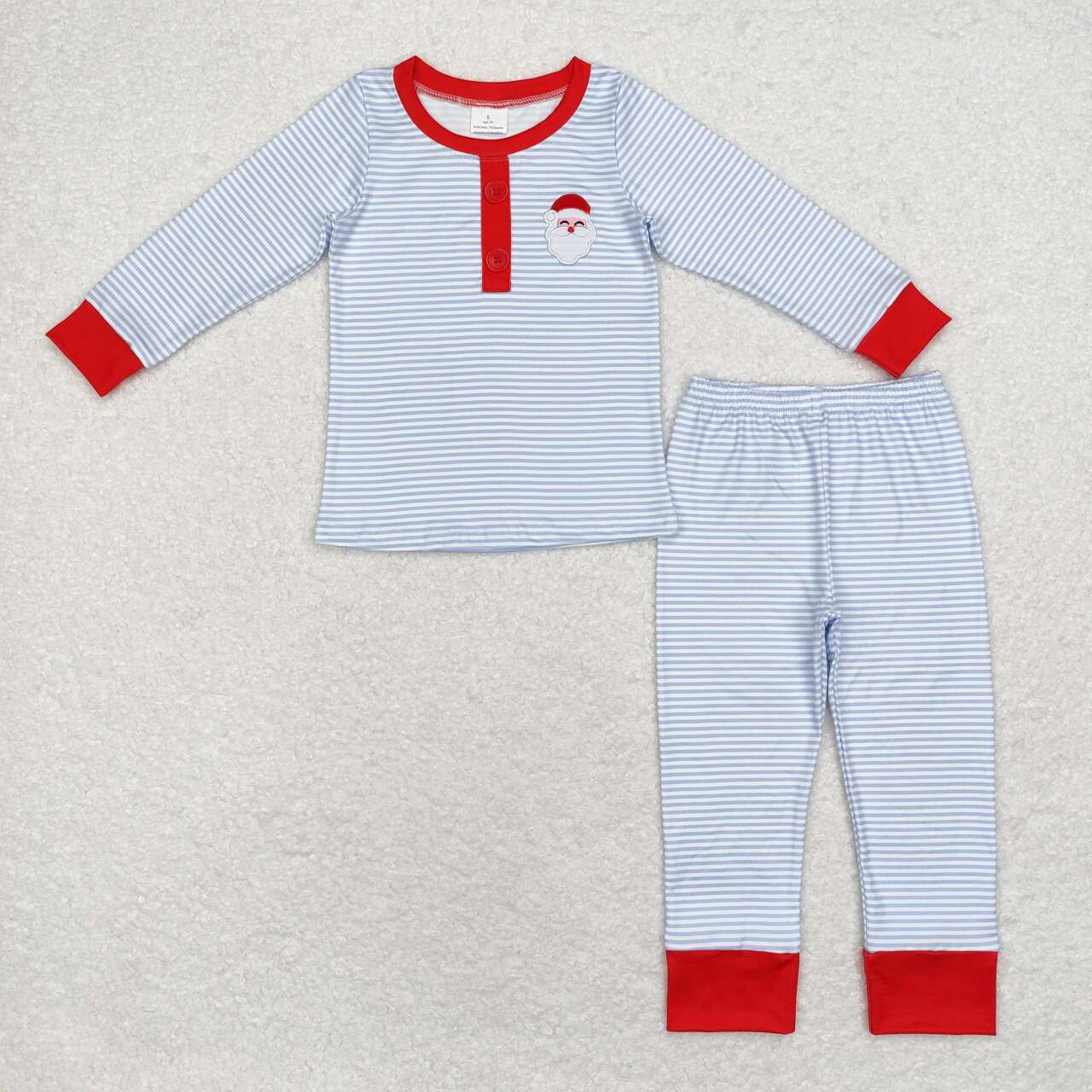 embroidery BLP0677 Christmas Santa blue striped long sleeve pants boys pajamas
