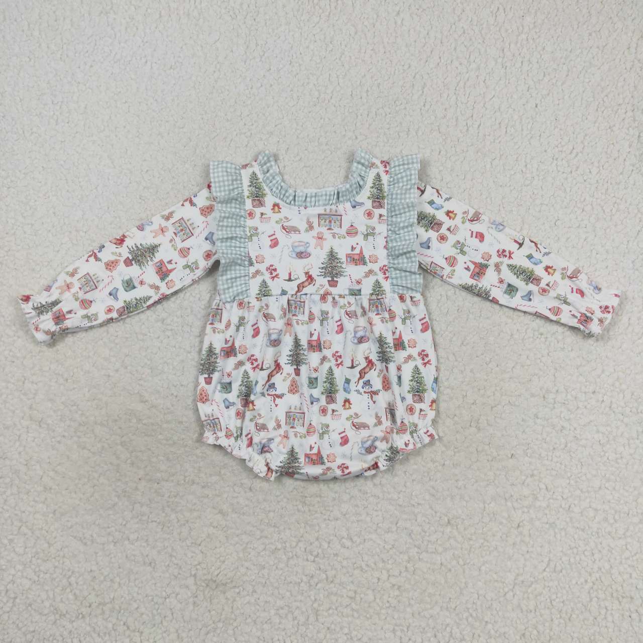 USA SHOP LR0556 Christmas tree gingerbread man long sleeve girls romper