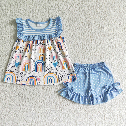 GSSO0028 Blue Rainbow Print Summer Set