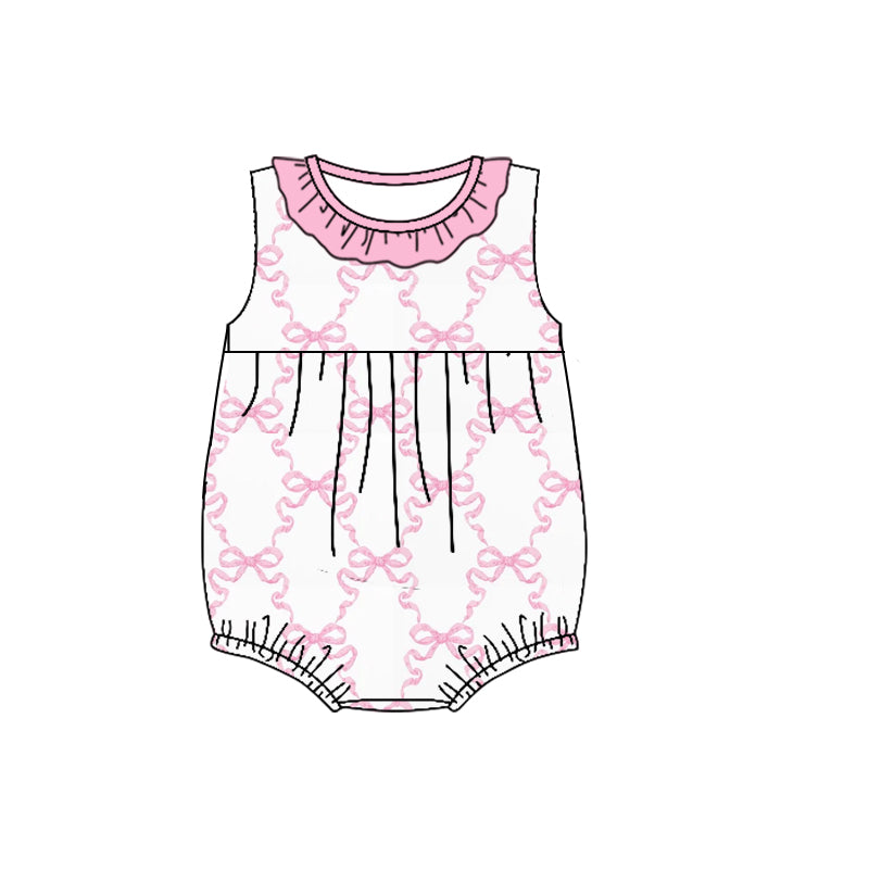 custom style pink bows 2 sleeveless girls romper