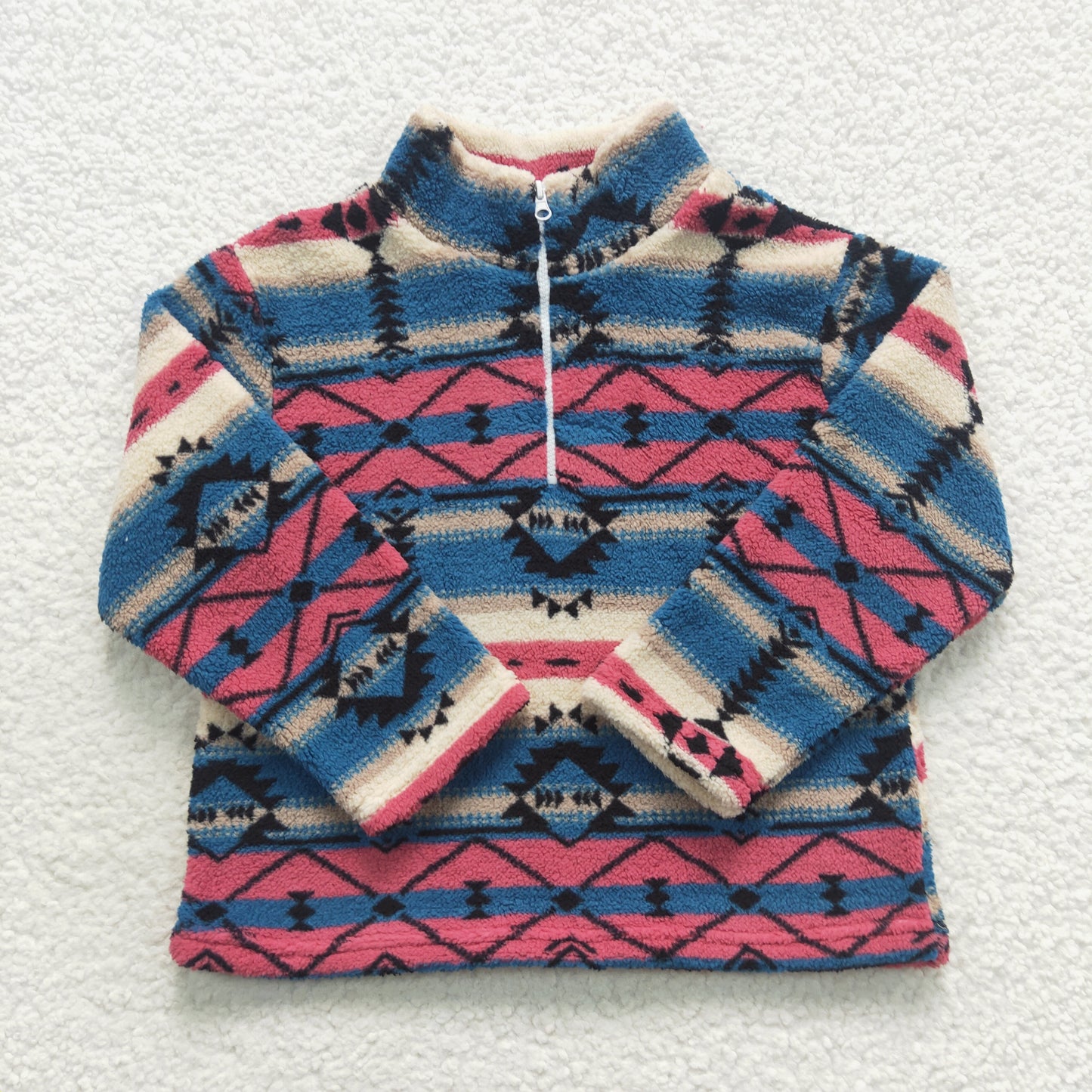 BT0353 Aztec hot pink & blue long sleeve kids plush pullover