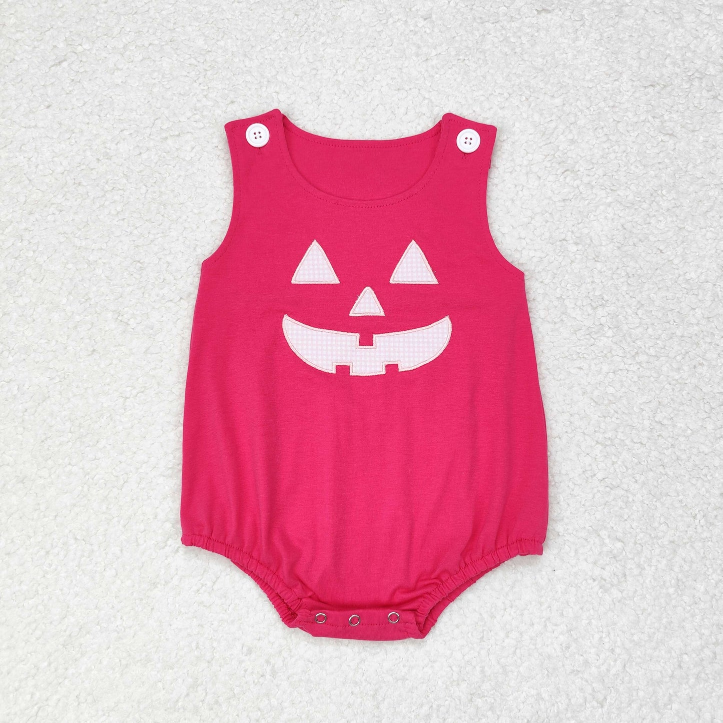 SR1925 embroidery Halloween smile pumpkin hot pink sleeveless girls romper