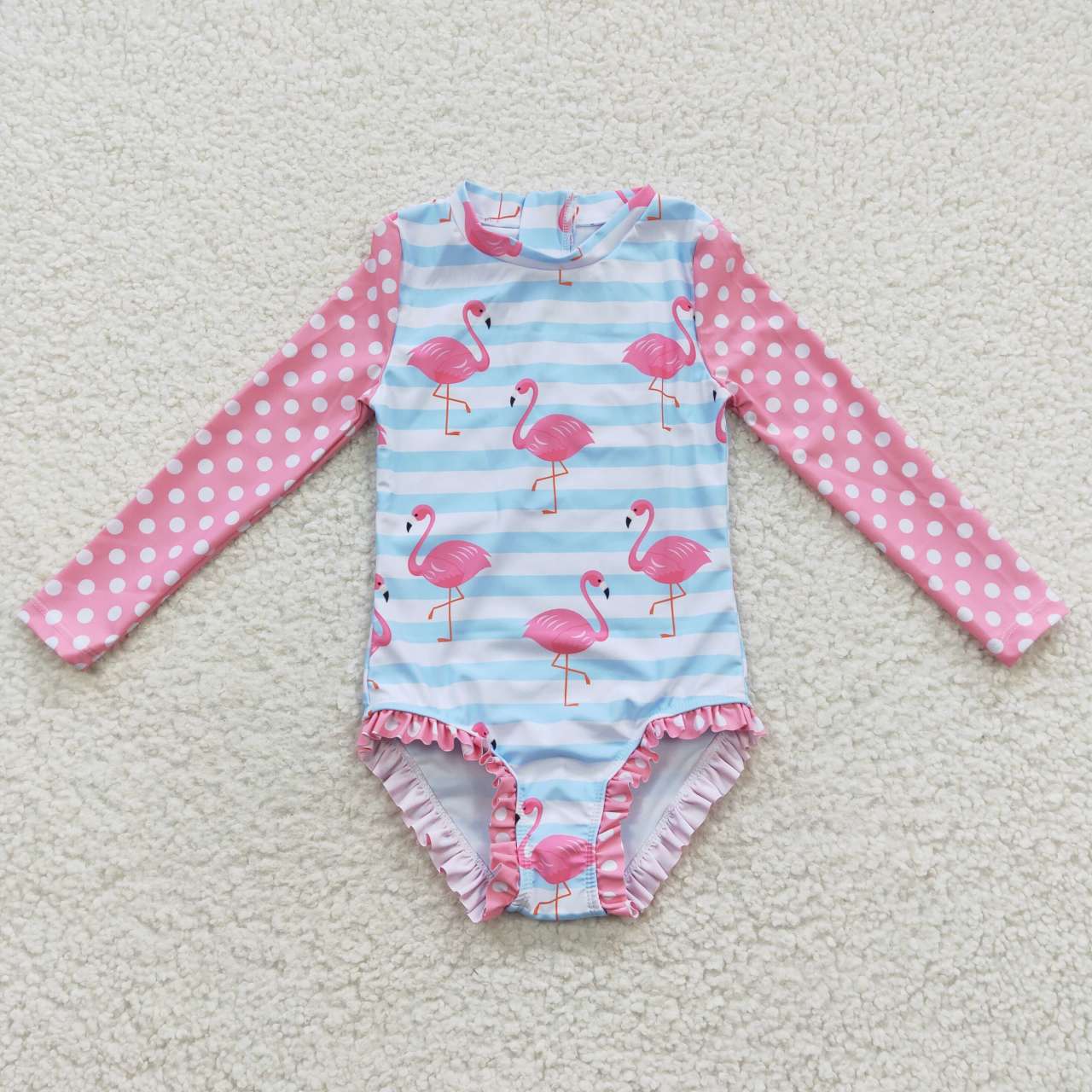 S0140 Long Sleeve Flamingo Pink & Blue Bathing Suits Swimsuits