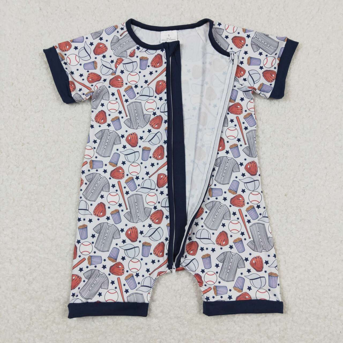 SR0581 Play baseball short sleeve zipper boys romper