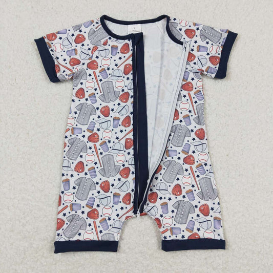 SR0581 Play baseball short sleeve zipper boys romper