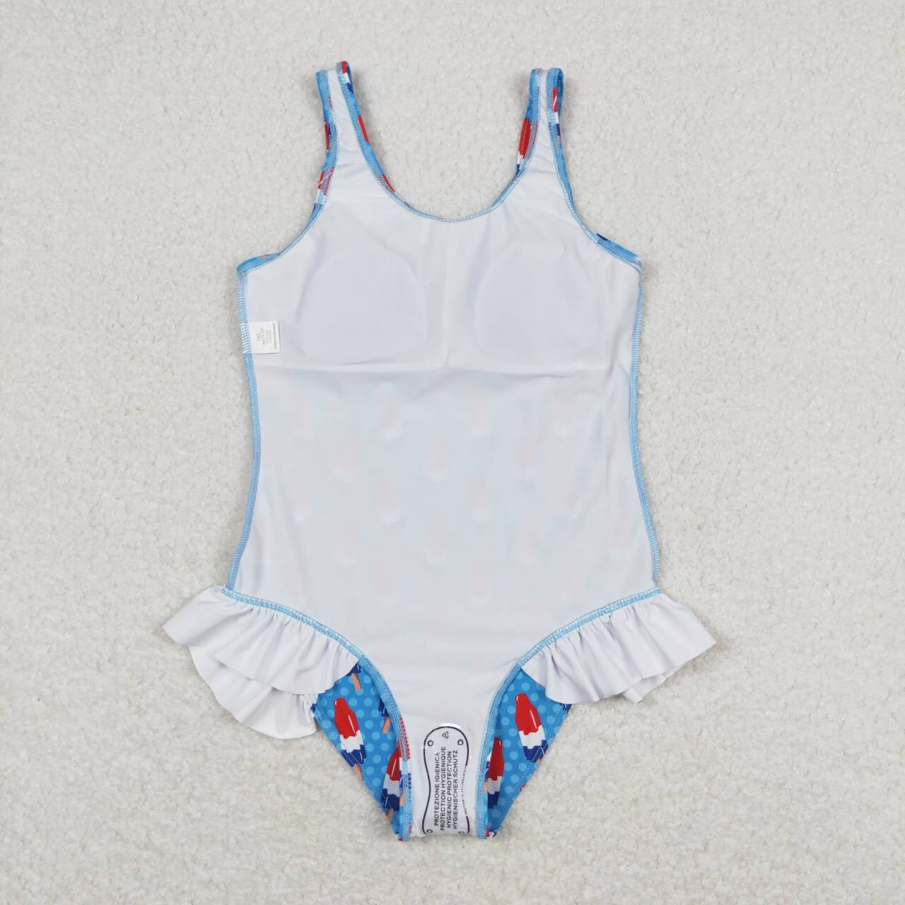 S0217 July 4th Ice Blue Sleeveless Girls Bathing Suits Swimsuit