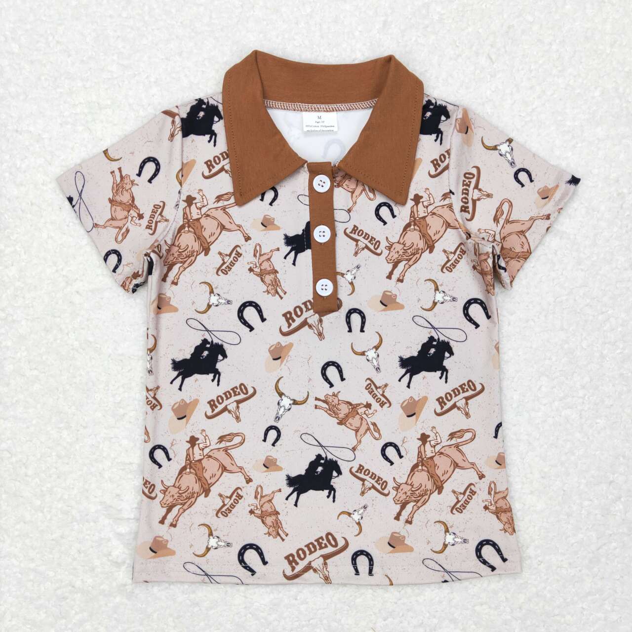 BT0429 Western rodeo brown short sleeve boys top