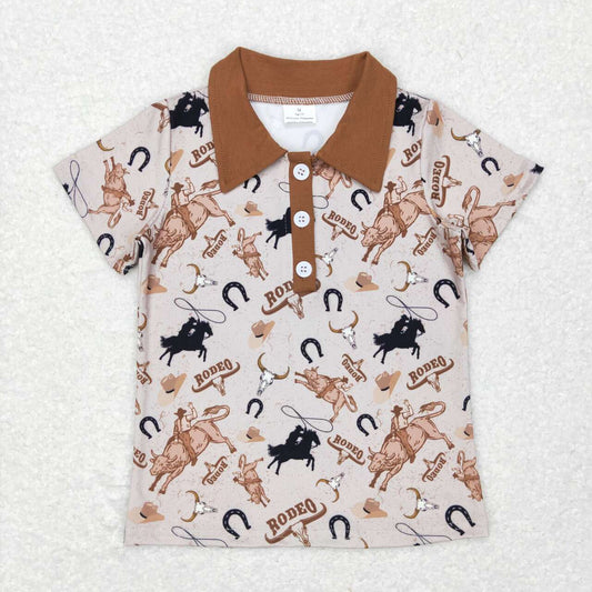 BT0429 Western rodeo brown short sleeve boys top