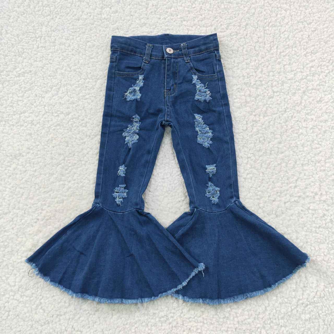 P0133 Blue ripped denim bell bottoms