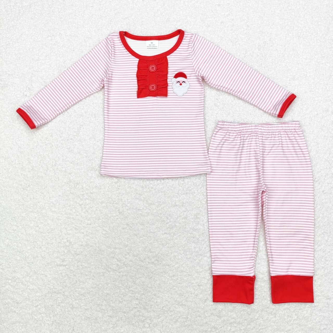 GLP1529 embroidery Christmas Santa pink striped long sleeve pants girls pajamas