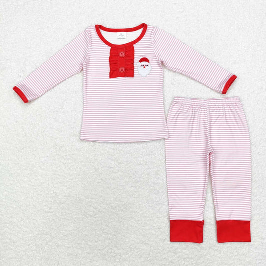 GLP1529 embroidery Christmas Santa pink striped long sleeve pants girls pajamas