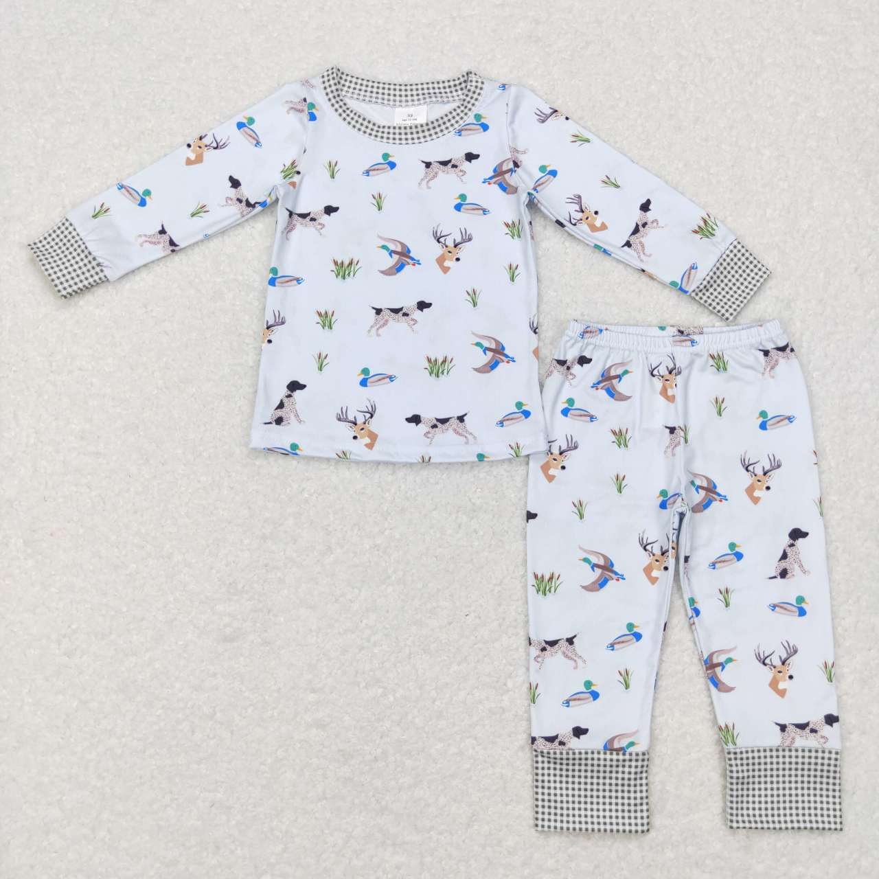 BLP0410 Hunting dog mallard deer blue long sleeve pants boys pajamas