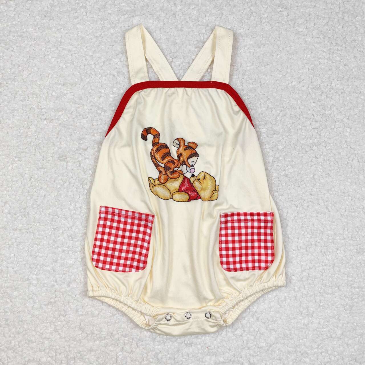 SR1704 cartoon bear tiger pockets sleeveless boys romper