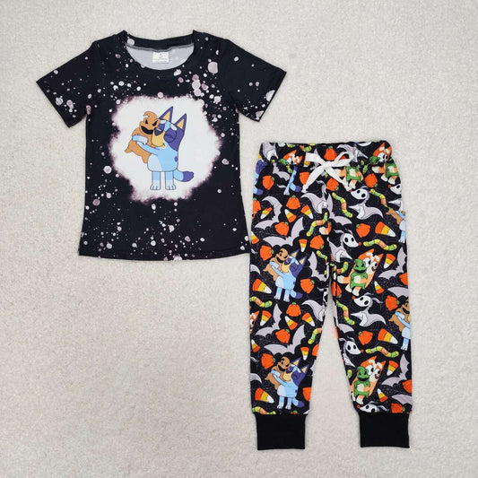 BSPO0448 Christmas candy corn spooky cartoon dog black short sleeve pants boys set