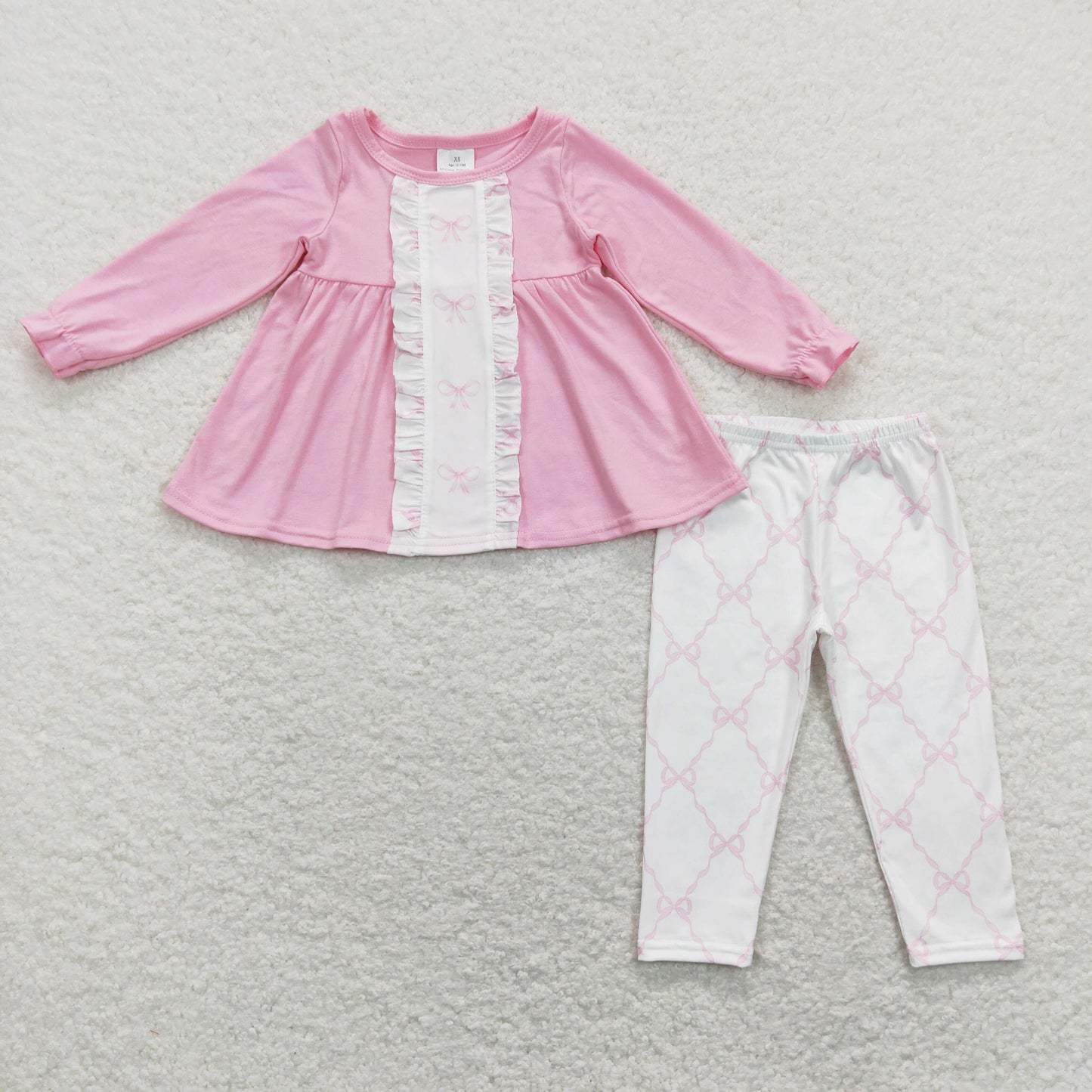 GLP1134 pink bowknot pink long sleeve pants girls set