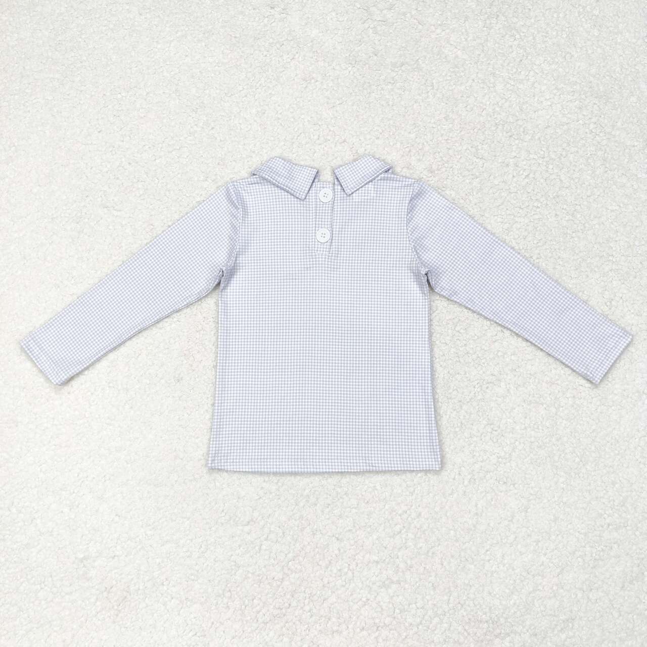 BT0752 sky blue checkered long sleeve boys top