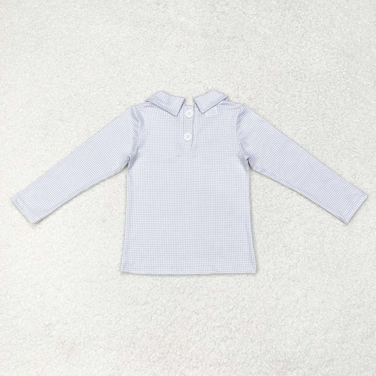 BT0752 sky blue checkered long sleeve boys top