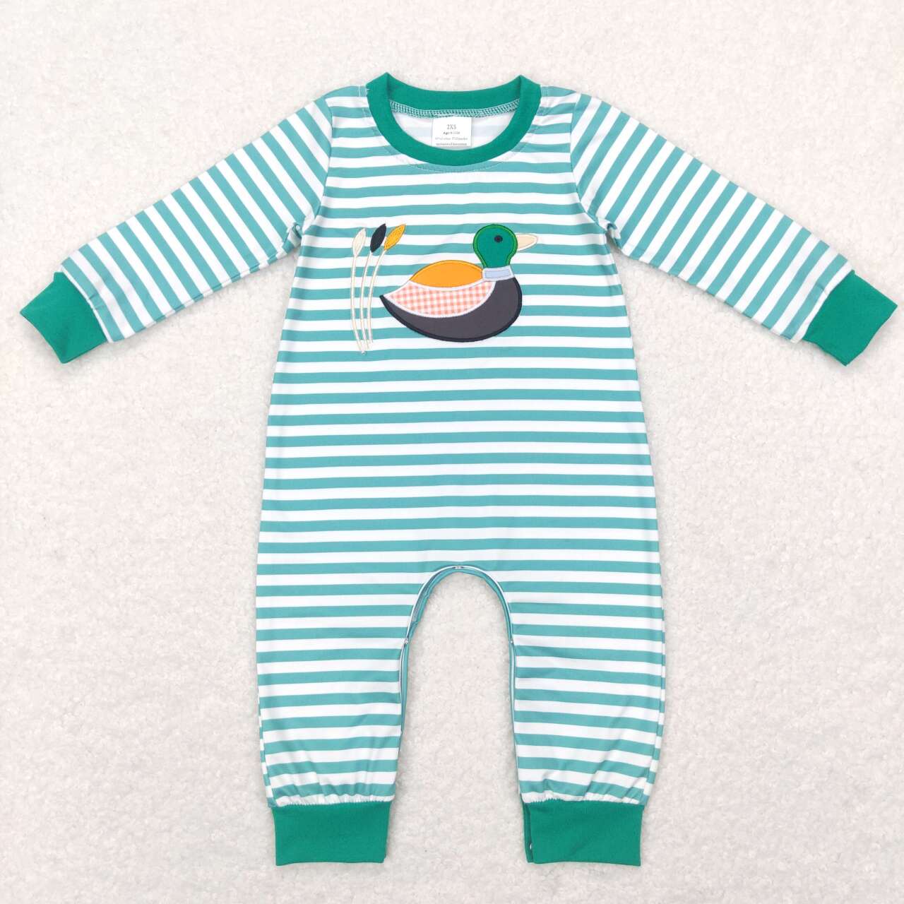 LR0834 Hunting mallard green striped long sleeve kids romper