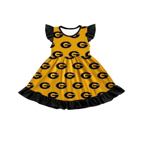 custom style G brown flutter sleeve girls bows dress