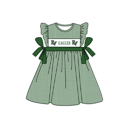 custom style RV EAGLES green checkered flutter sleeve girls bows dress