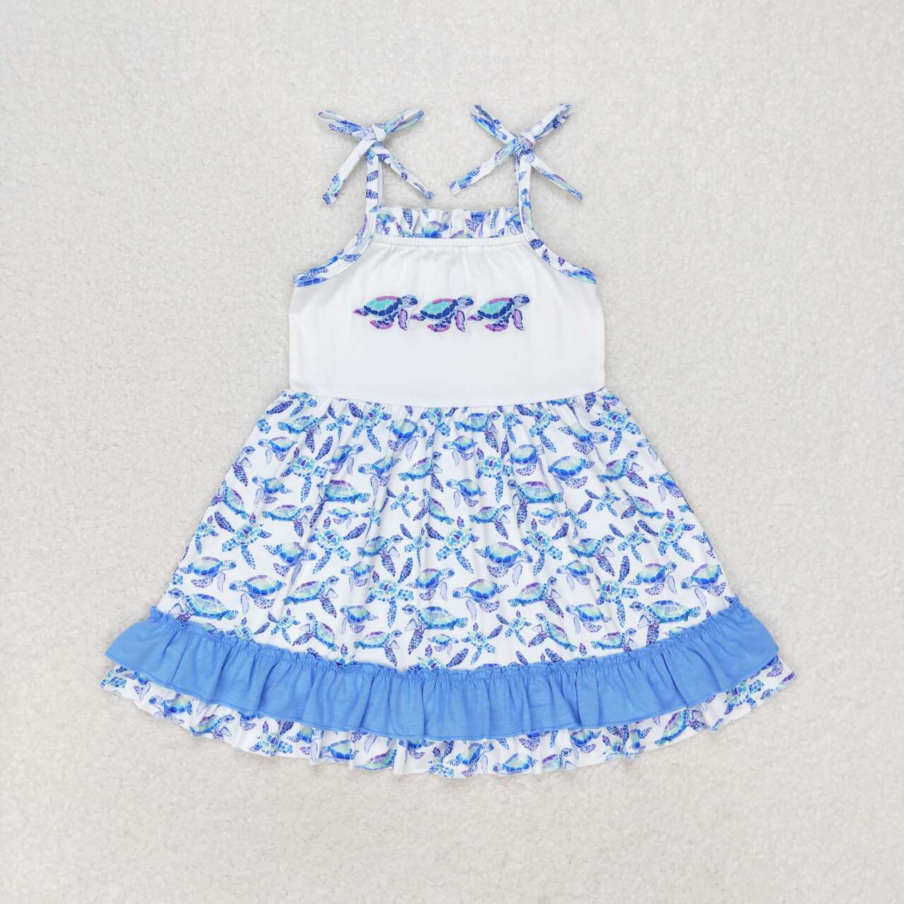 GSD1233 tortoise blue ruffles girls Summer dress