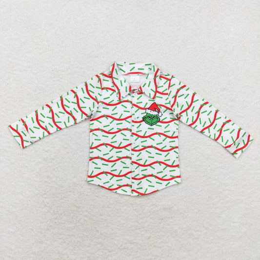 BT0769 Christmas green face long sleeve boys top