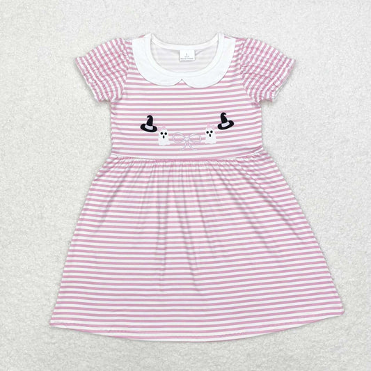 GSD1362 Halloween spooky pink striped short sleeve girls dress