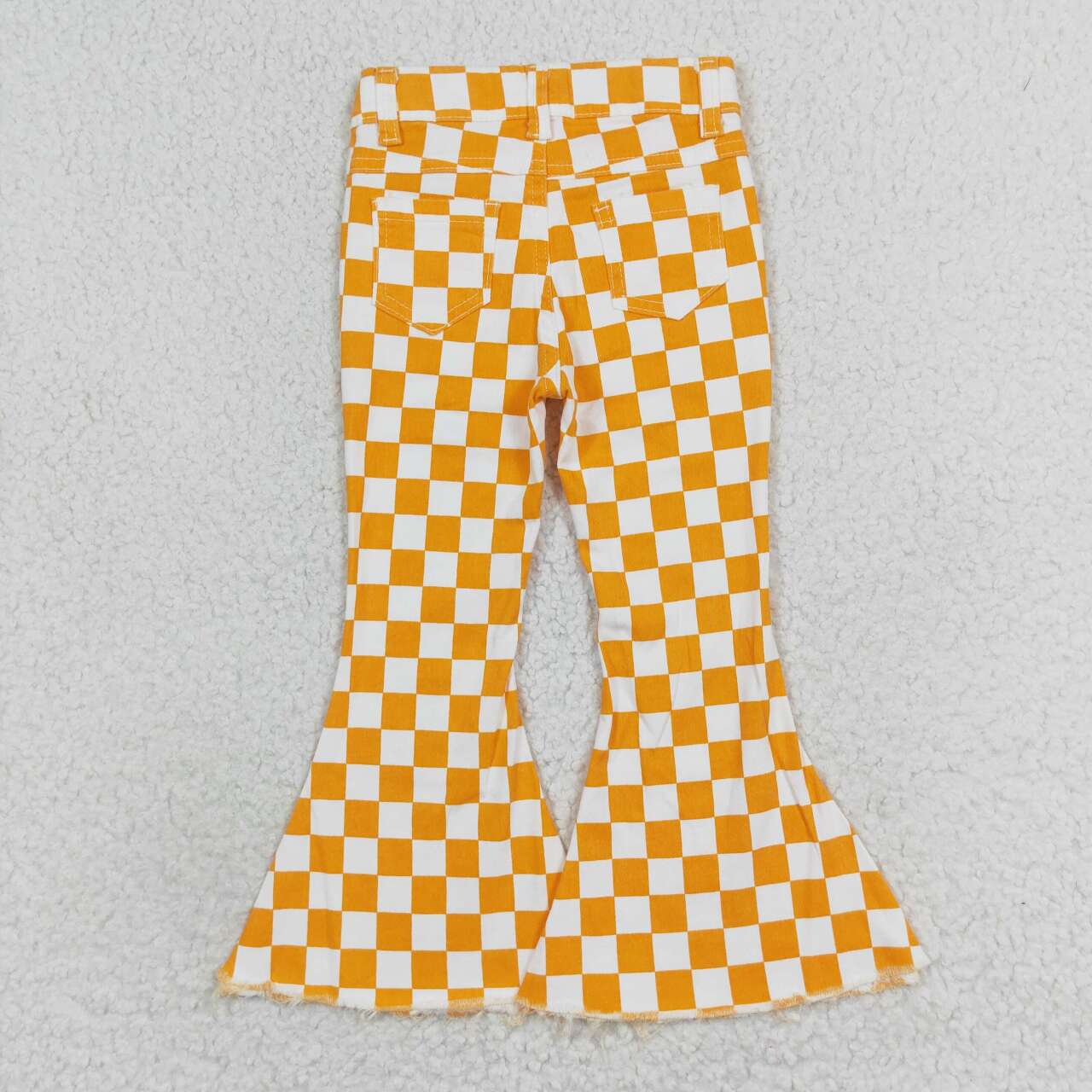 P0468 orange checkered girls denim pants girls jeans