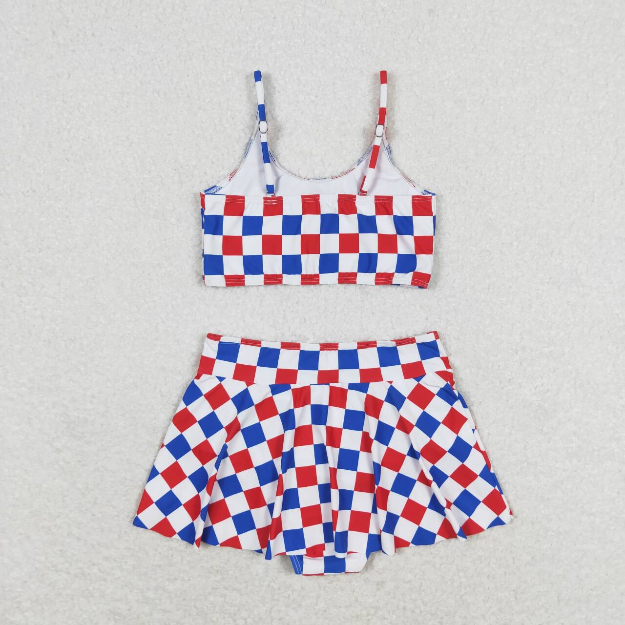 S0287 red blue checkered girls swimsuits