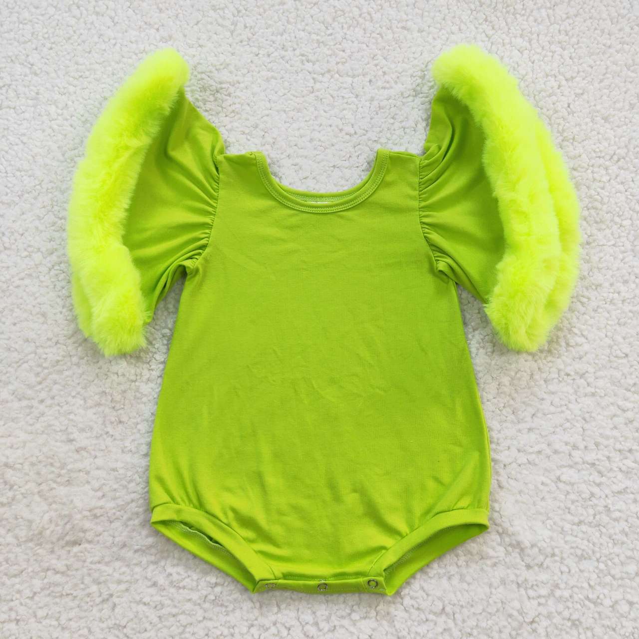 SR0413 Green Faux Fur Sleeve Girls Romper