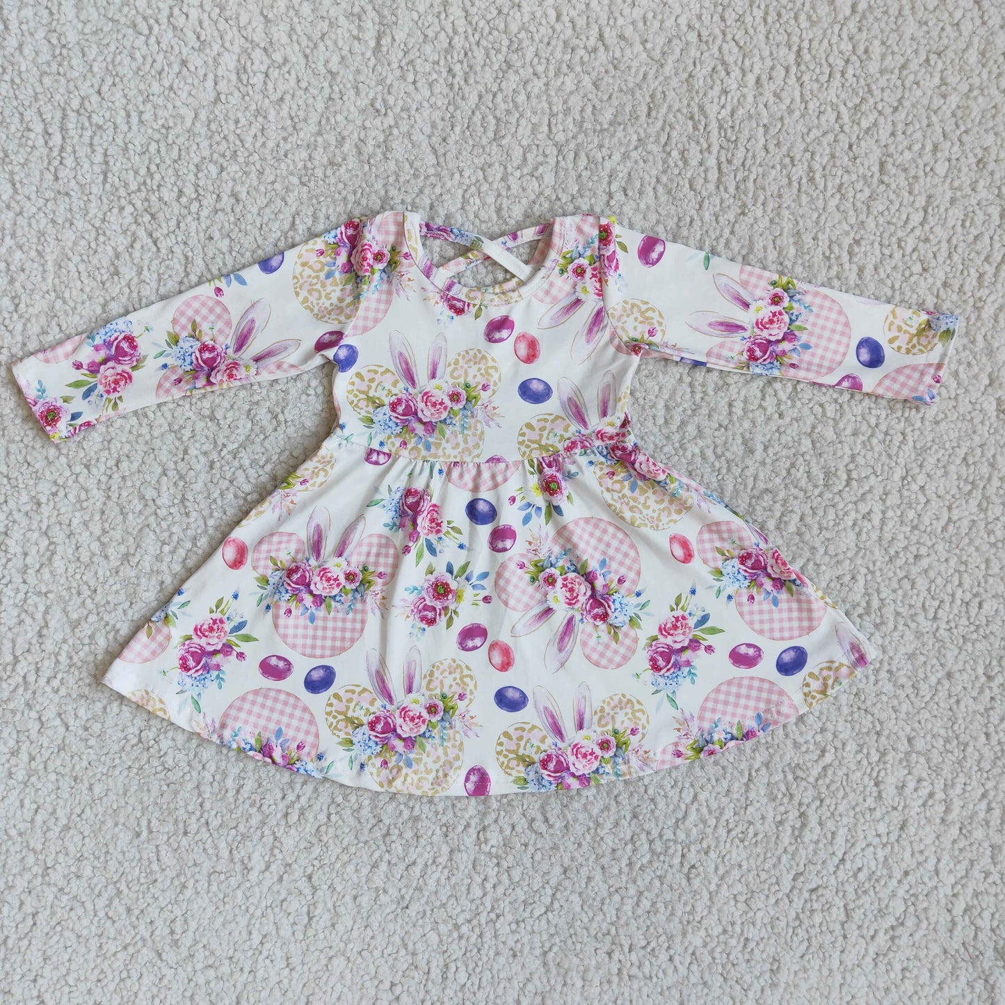 Easter Rabbits Floral Print Girls Dress