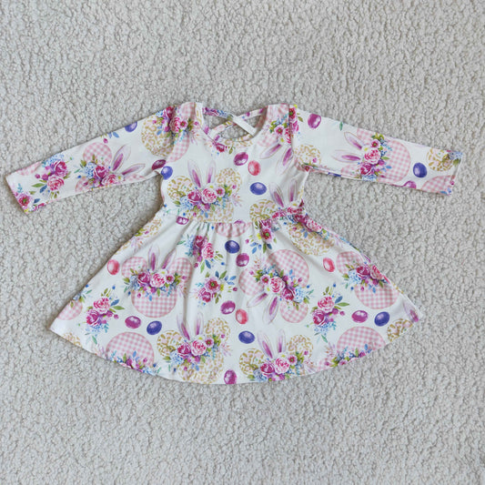 Easter Rabbits Floral Print Girls Dress