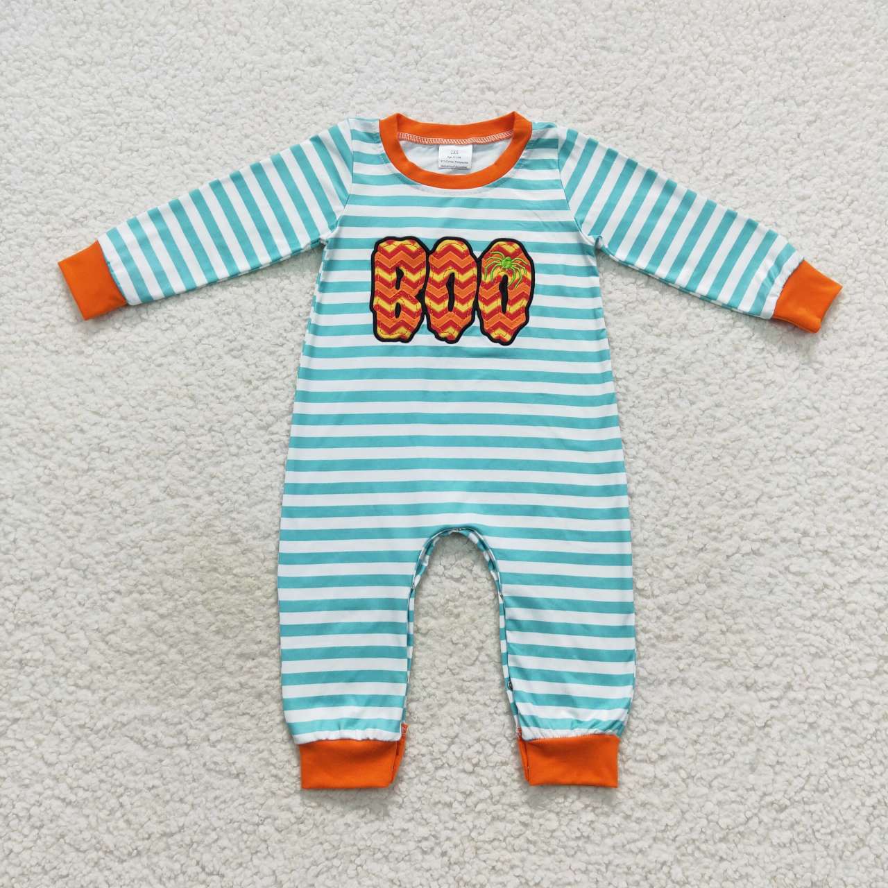 LR0620 Halloween Boo blue striped long sleeve boys romper