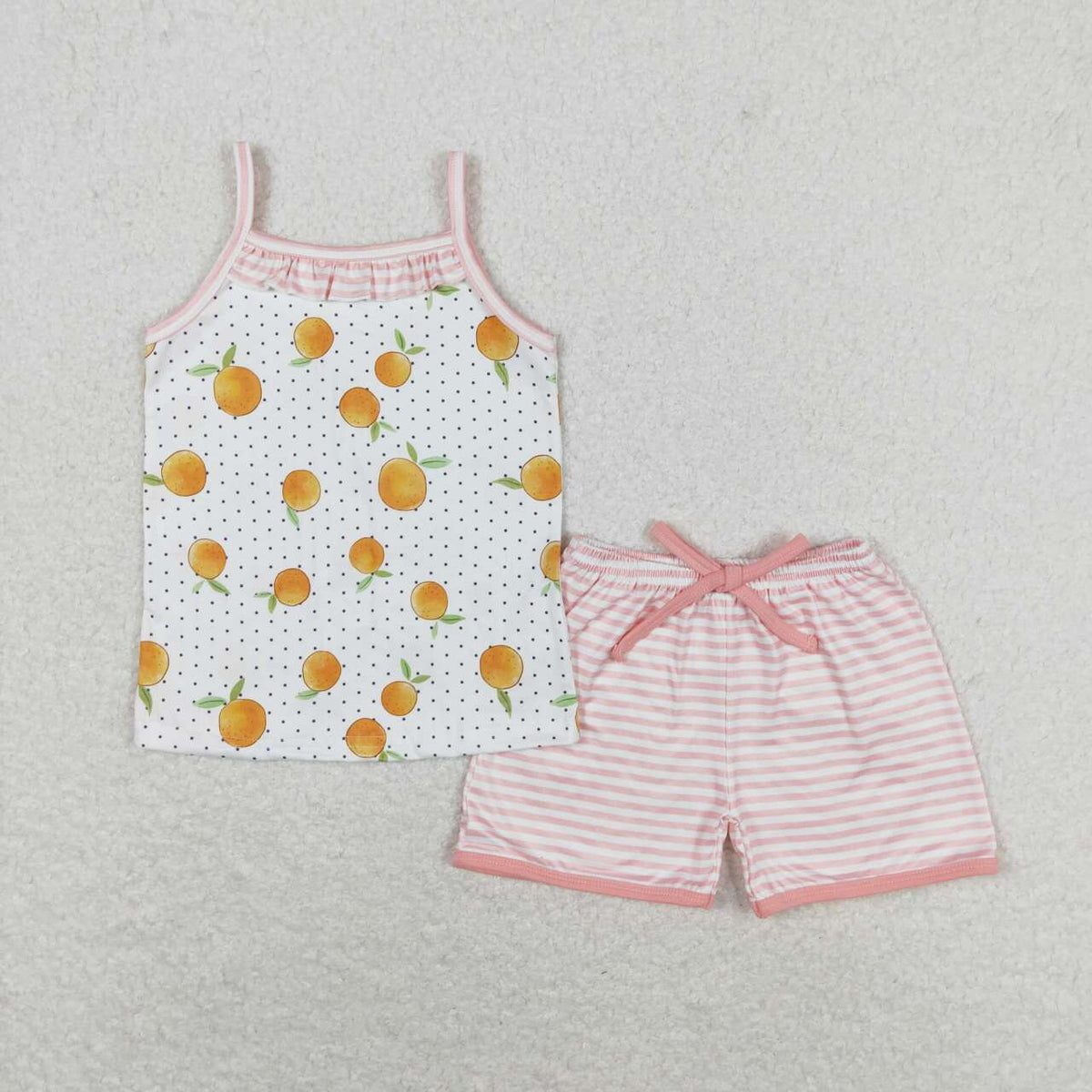 GSSO0909 orange camisole pink striped shorts girls set