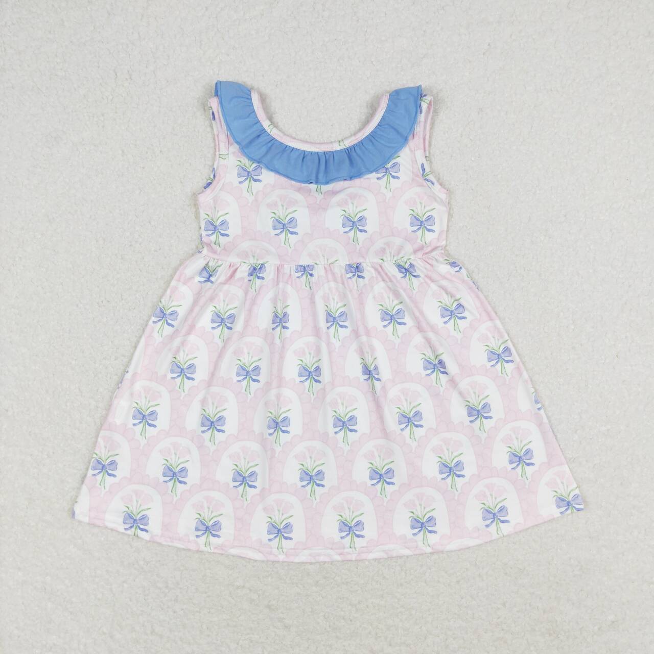 pink flowers blue ruffles RTS sibling clothes