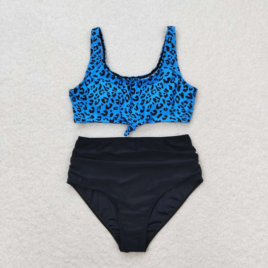 S0290 blue leopard black adult swimsuits