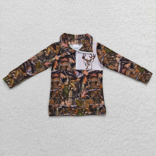 BT0331 Hunt camo tree branch deer long sleeve boys top