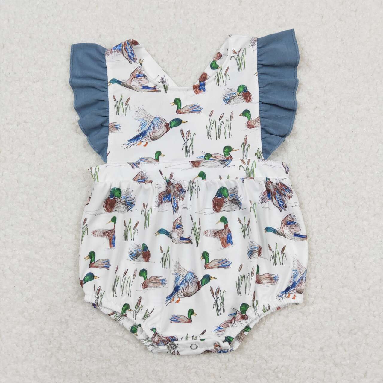 USA SHOP SR0893 Mallard Green Ruffles Flutter Sleeve Girls Romper