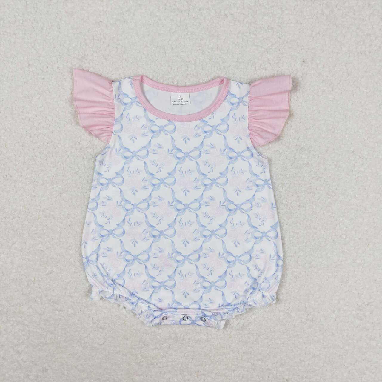 SR1522 blue bow pink flutter sleeve girls romper