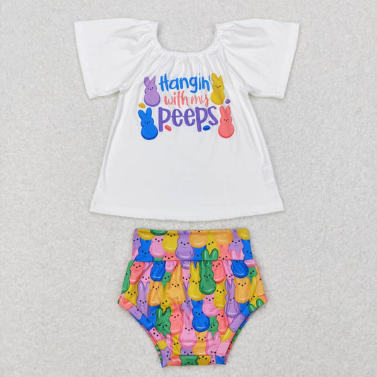 GBO0195 Eastern hangin with my peeps rabbit short sleeve girls bummies set