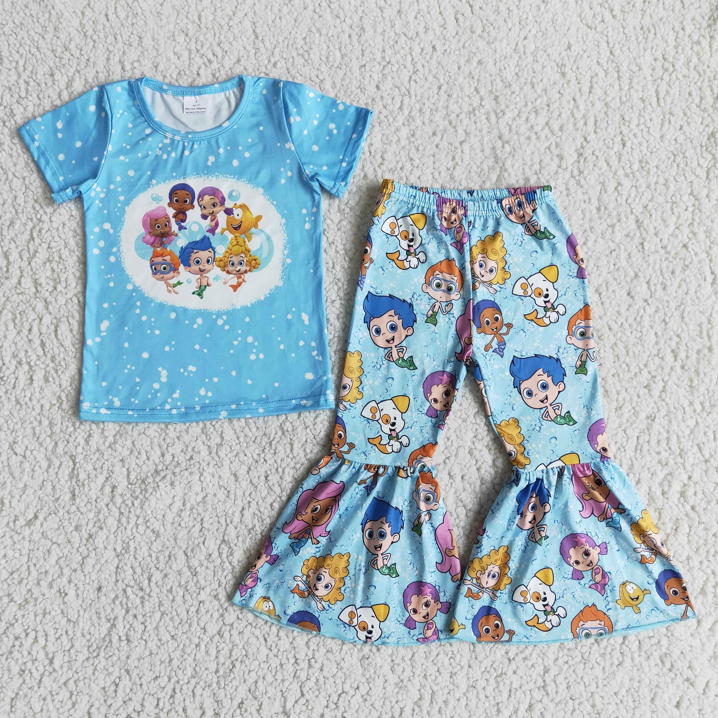 B0-26 Cartoon Blue Bleach Design Girls Bell Pants Set